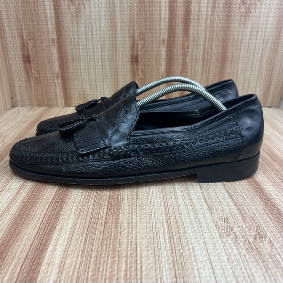 Johnston & Murphy Other - Johnston & Murphy Domani Shoes Size 12 Black Woven Leather Tassel Loafers Italy